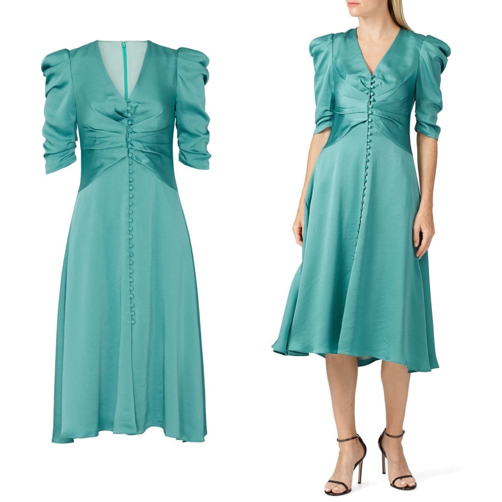 Jonathan Simkhai Ruched V-Neck Button Dress 8 - Picture 3 of 12
